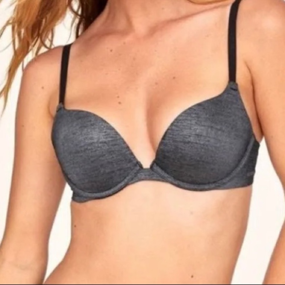 Adore Me T-Shirt Push Up Bra 34C Grey/Black